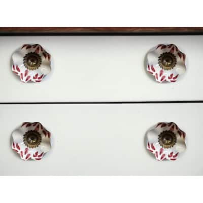 HomeRoots Set of Eight Brown And White Ceramic And Metal Drawer Pull Knobs - 1.5' X '1.5' X '1.5