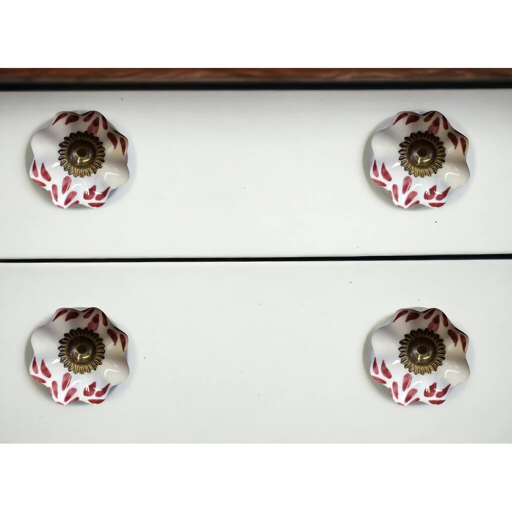 HomeRoots Set of Eight Brown And White Ceramic And Metal Drawer Pull Knobs - 1.5' X '1.5' X '1.5
