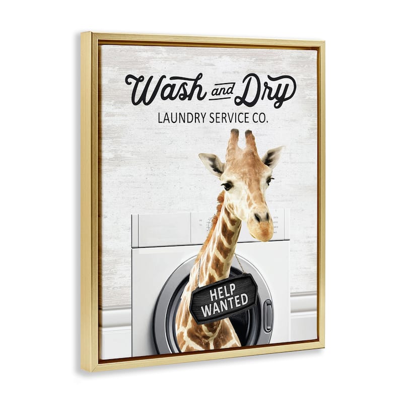 Stupell Wash & Dry Laundry Giraffe Framed Floater Canvas Wall Art Design By Lettered and Lined