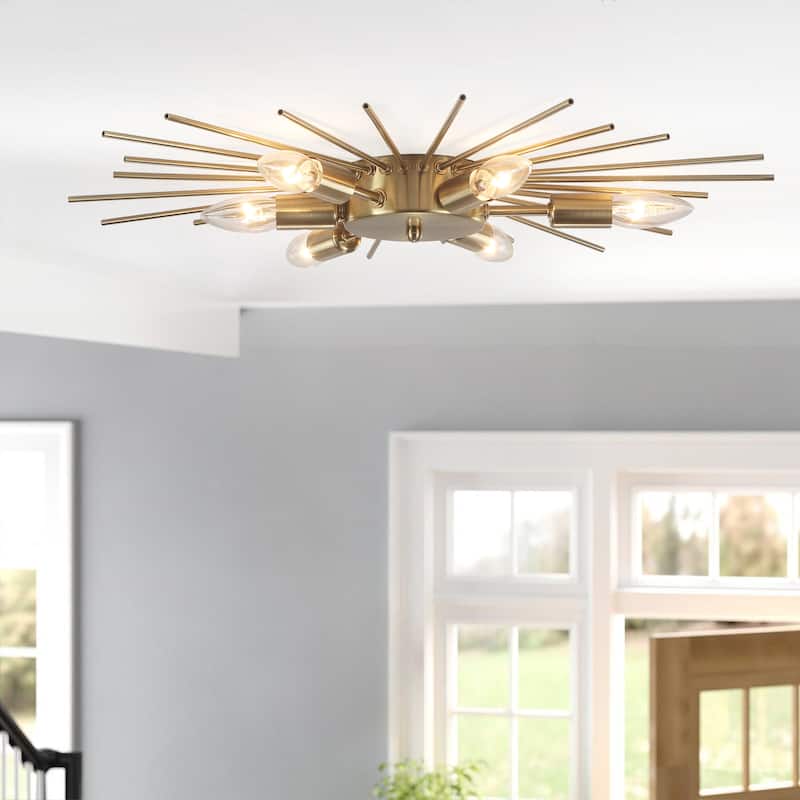 Starsky Contemporary 6-Light Sputnik Geometric Flush Mount - Soft Gold