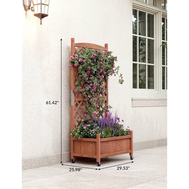 Wood Raised Garden Bed with Adjustable Trellis & Wheels