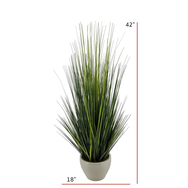Faux 42" PVC Grass in Fishbowl Ceramic Vase