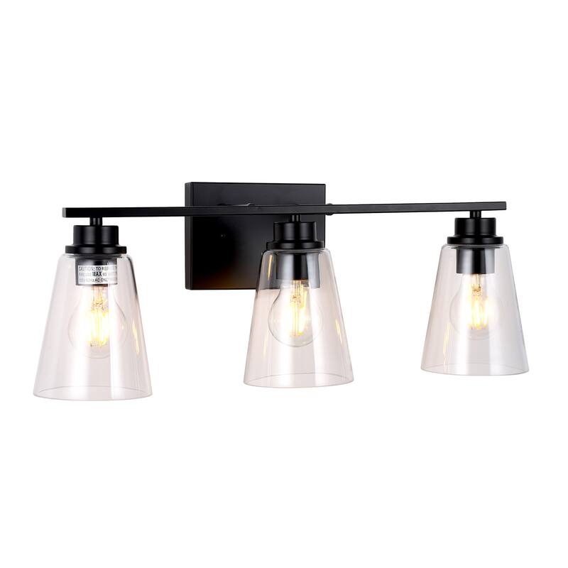 3-light Matte Black Bath/ Vanity Fixture w/ Clear Cone Glass