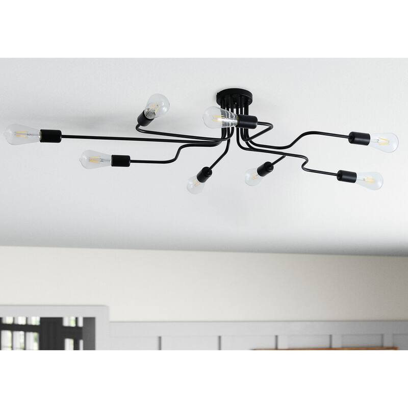 Modern Sputnik Design Muti-Branches Semi Flush Mount Ceiling Light - Black