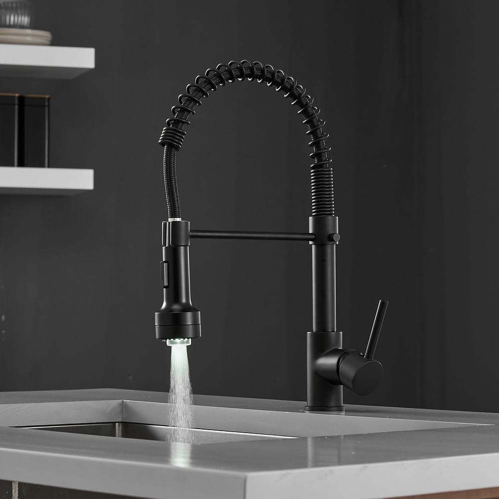Matte Black LED Light Kitchen Faucet Single Handle
