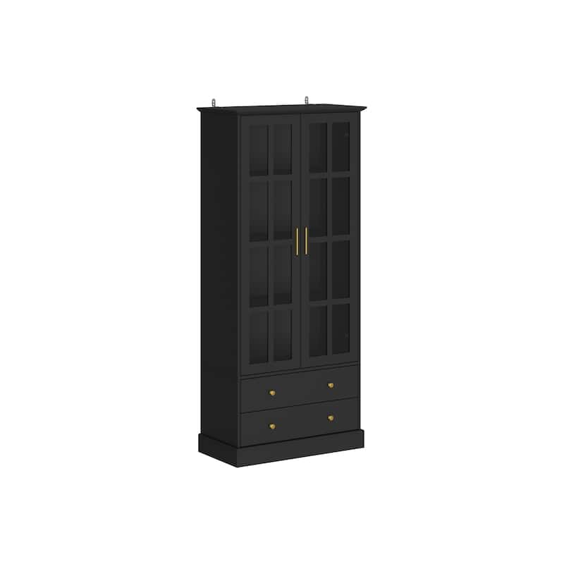 Display Cabinet with Glass Doors Bookcase Accent Living Room Hallway - 70.1"Hx31.5"W