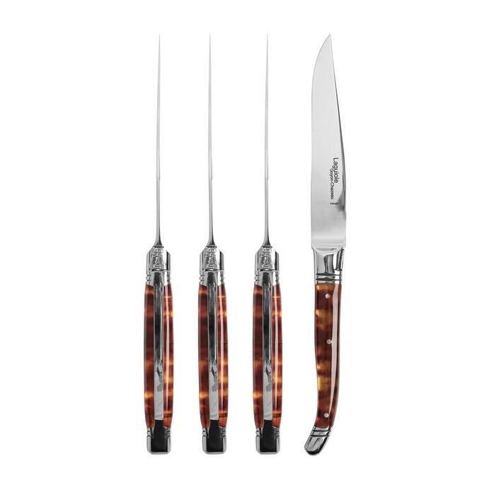 Goyon-Chazeau Set of 4 Laguiole Steak Knives with Tortoise Shell Handles