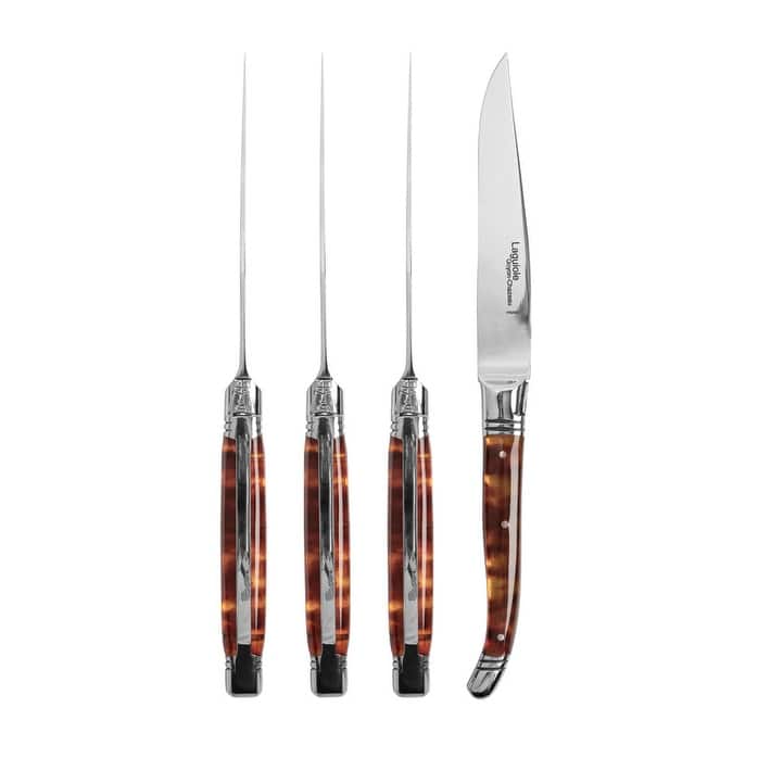 Goyon-Chazeau Set of 4 Laguiole Steak Knives with Tortoise Shell Handles