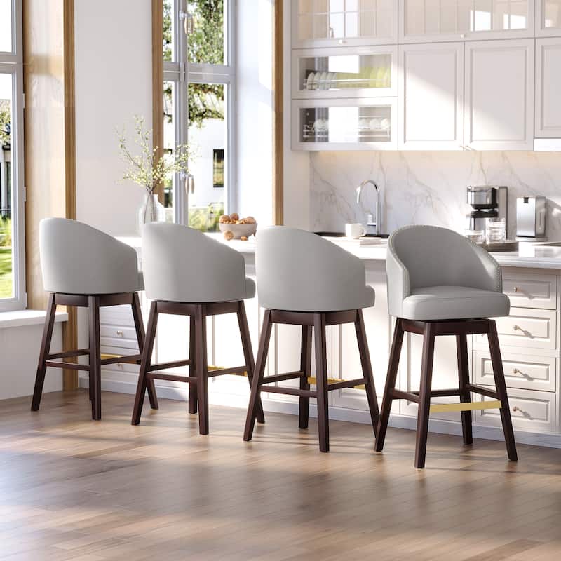 Swivel Bar Stools Upholstered Wood Bar Stools - Set of 4 - Dark Grey