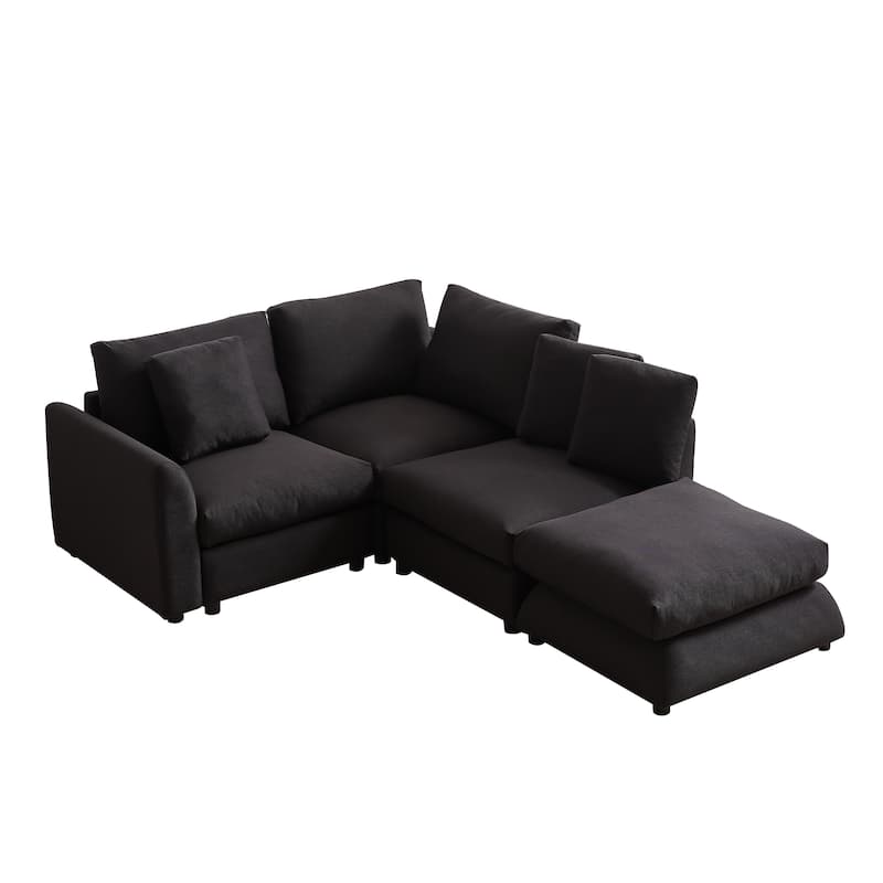 102.2" Fabric L-Shaped Modular Sleeper Sectional Sofa with Ottoman