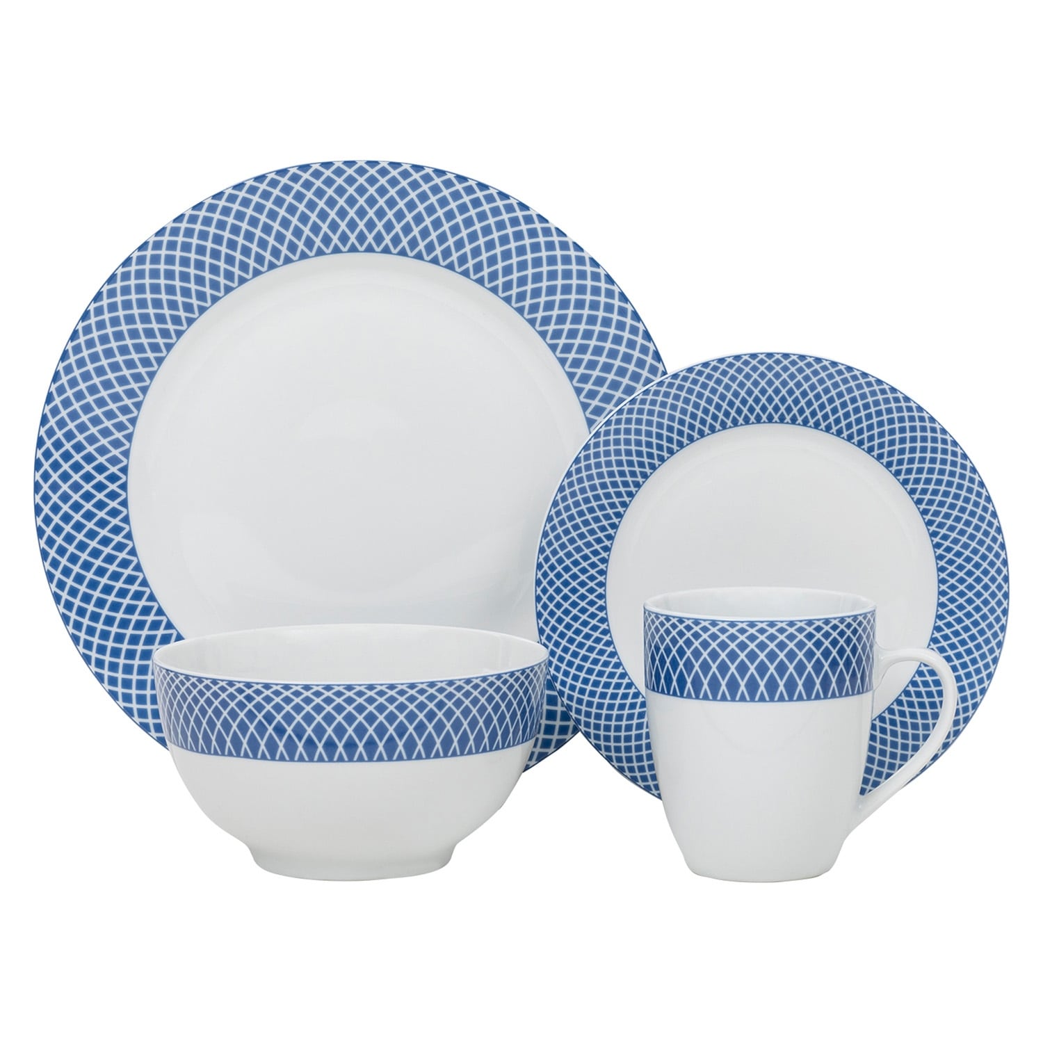 Bebelelo Premium 16pcs Dinner Set Porcelain Blue Diamond Design For Home Kitchen