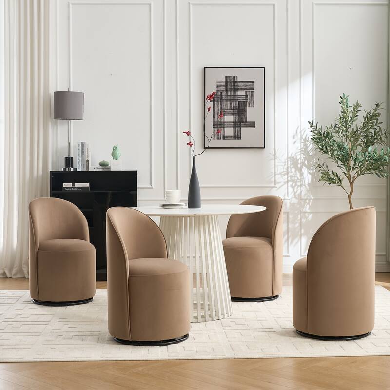 Upholstered Kitchen & Dining Room Barrel Chair, 360 Degree Swivel Comfy Armless Accent Makeup Vanity Side Chair
