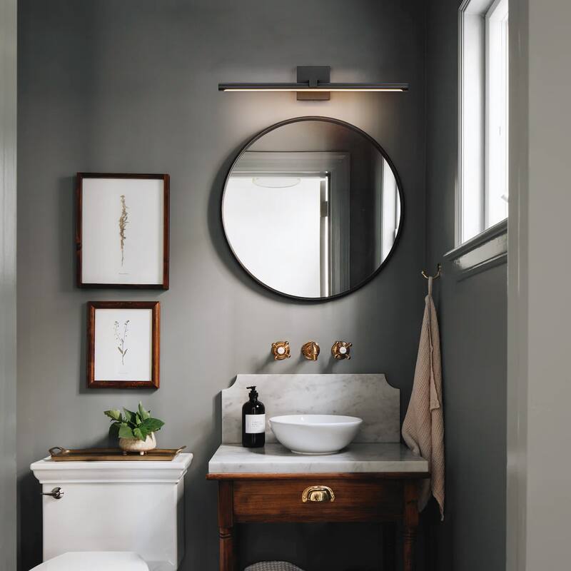 1-Light Modern Black Aluminum Linear Wall Light Strip Dimmable Integrated LED Bathroom Vanity Light