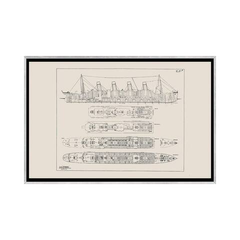 iCanvas "Titanic Blueprint" by Bibliotography Framed