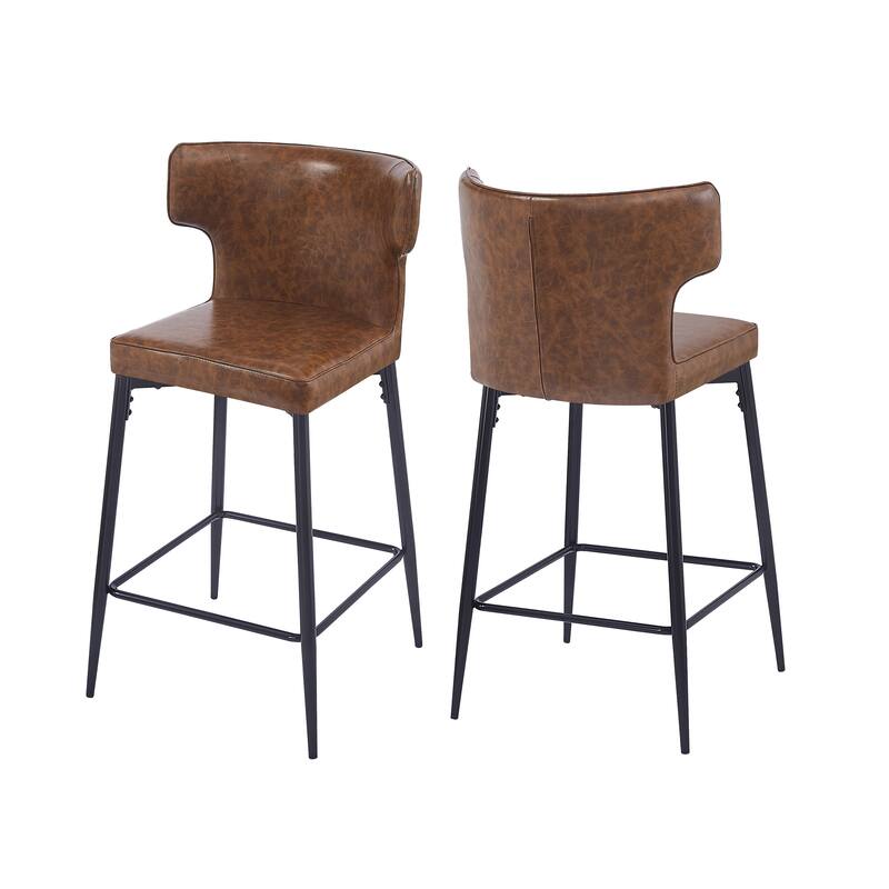 Counter Height Bar Stools Set of 2, Upholstered Armless Chairs with Curved Backrest, Kitchen Island Chair with Footrest