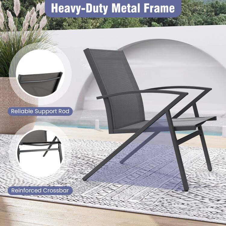 Grey Fabric Metal Patio Chairs Set of 2 Outdoor Lawn Seating Set - 26" × 24" × 30.5"