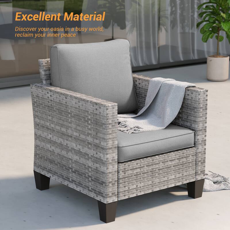 LIVOOSUN 5Pcs Patio Furniture Set Grey Rattan Coversation Seating Set