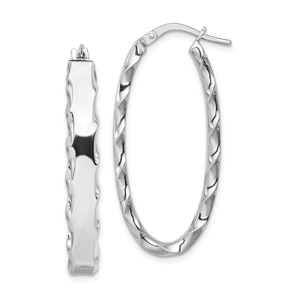 Curata 925 Sterling Silver Rhodium-plated Oval Scalloped Edge 5x37mm Hoop Earrings