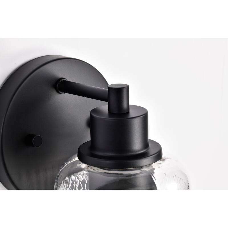 Grayson 1 Light Vanity Matte Black Finish Clear Ribbed Glass - Matte Black