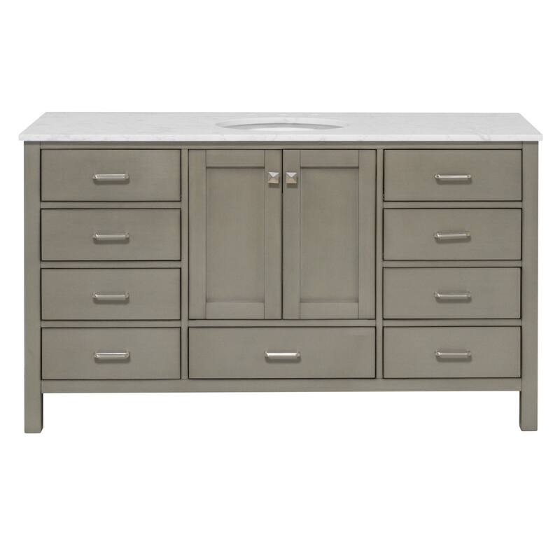 KitchenBathCollection Horizon 60" Single Bathroom Vanity with Engineered Carrara Top