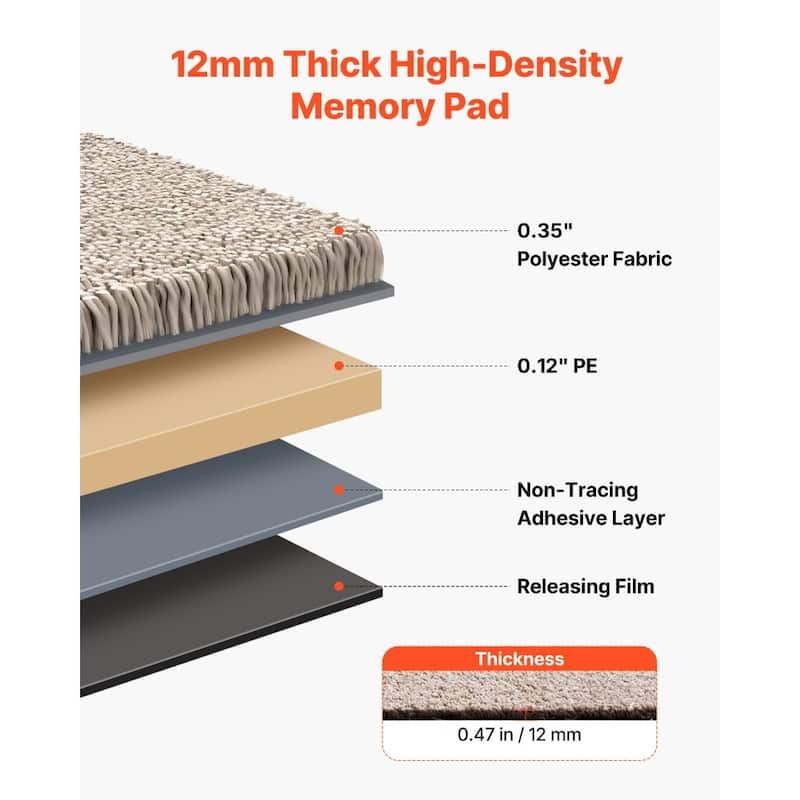 Peel-and-Stick Carpet Tiles 18x18in 10pcs with Memory Foam Cushion