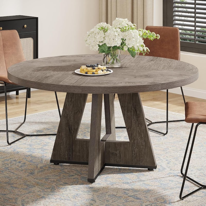 47" Round Wood Dining Table 4-Seater Farmhouse with Wooden Tabletop Cross Base for Dining Room/Kitchen