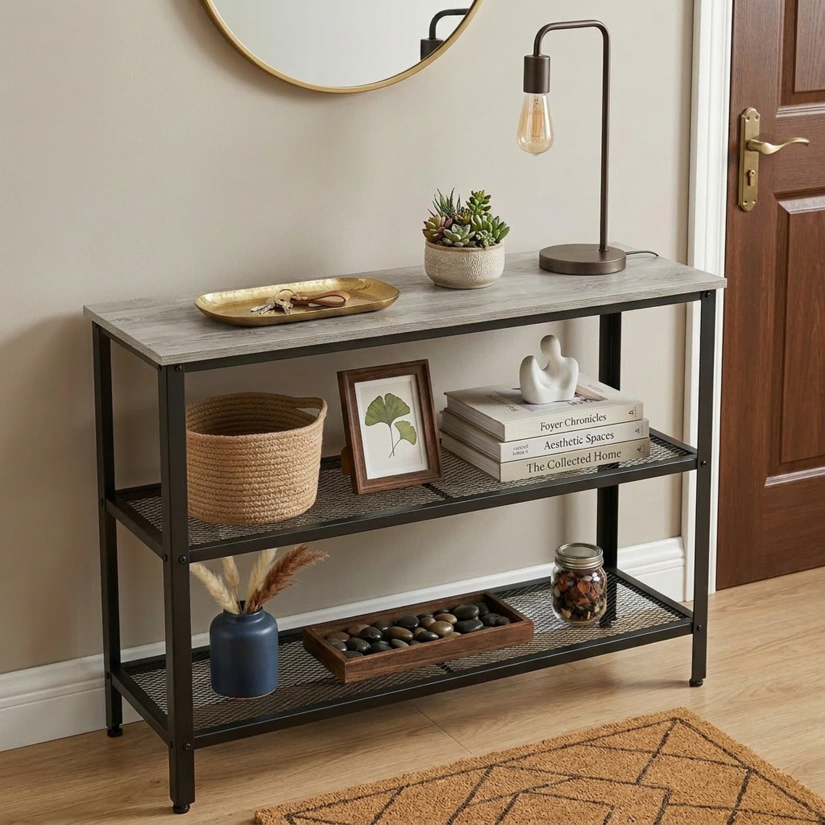 2pcs 3Tier Square End Table, Industrial Side Table with Mesh Shelves, Metal Frame Bedside Table for Living Room, Bedroom