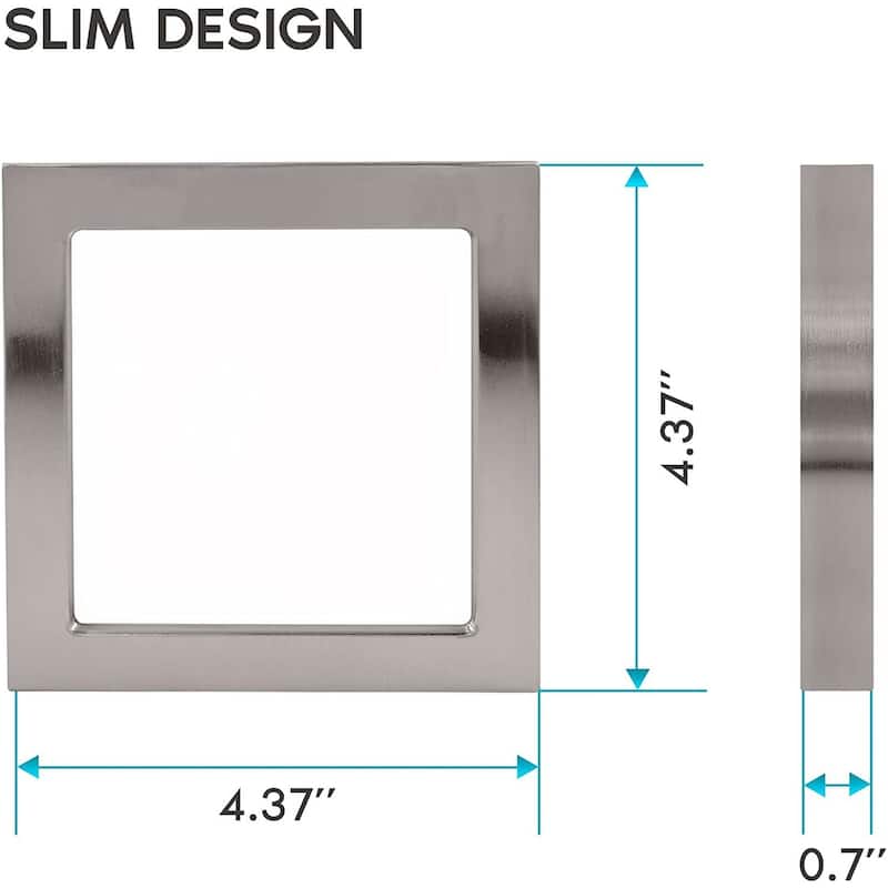 Luxrite 4" Square LED Flush Mount 10W 3 Color Selectable 600 Lumens Dimmable Damp Rated Brushed Nickel Trim