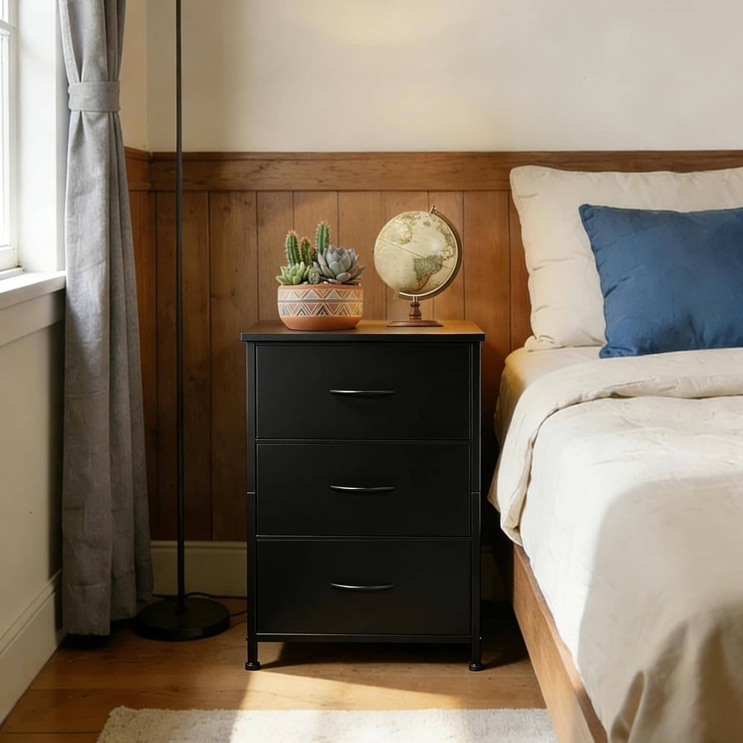 3 Drawer Dresser with Fabric Bins, Wood Grain Print Storage Organizer, Compact Dresser for Bedroom Living Room