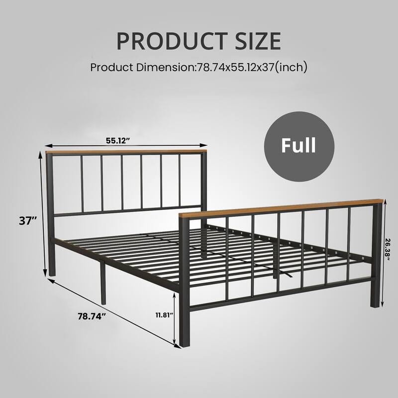 Mieres Industrial Metal Platform Bed Frame with Headboard & Footboard - Full