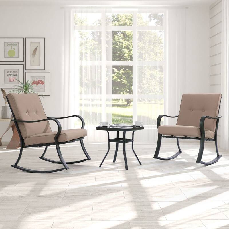 LIVOOSUN 3 Pieces Outdoor Bistro Sets With Table, Soft Cushions - Beige