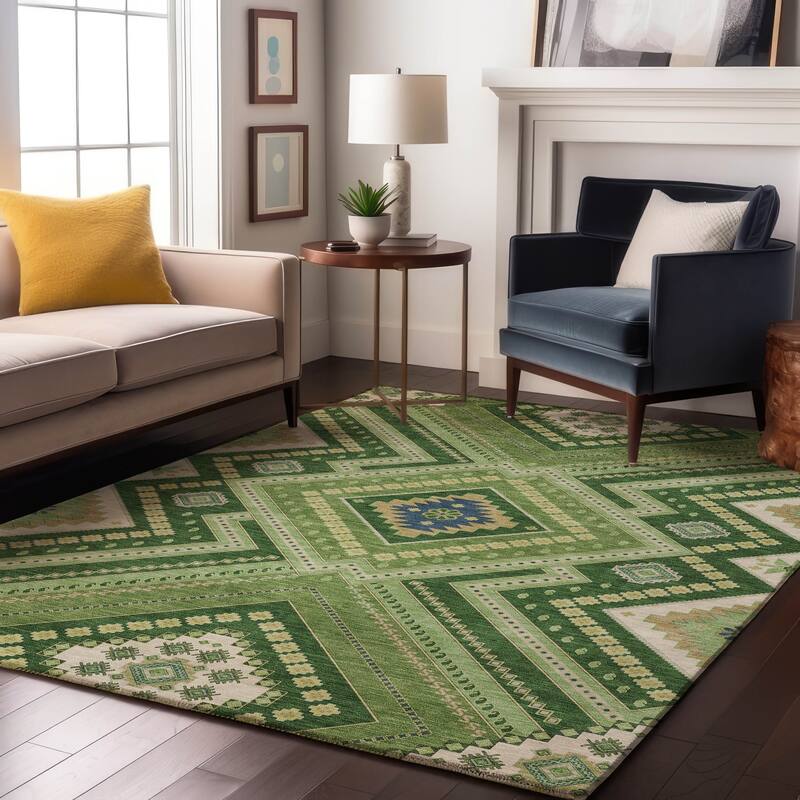 Premium Washable Super Soft Boho Global Mayfield Rug - Green - 5' x 7'6"
