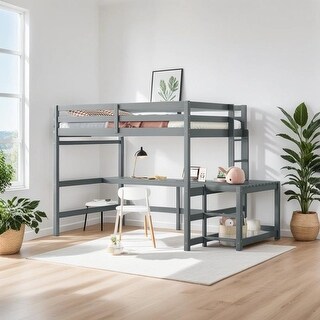 Functional Full Loft Bed with Ladder Platform and Built-in Desk, Under Bed Ample Space, Safety and Quality Guaranteed, Grey