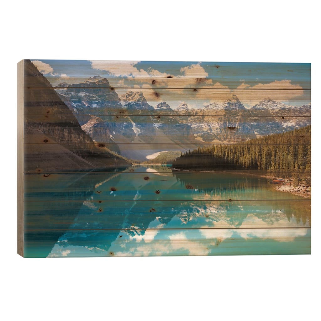 Moraine Lake And The Ten Peaks I Print On Wood by Matteo Colombo - Multi-Color