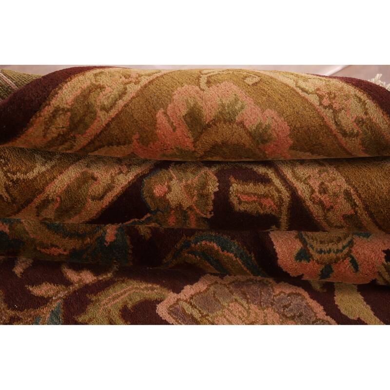 Burgundy Floral Agra Indian Area Rug Handmade Wool Carpet - 7'11"x 9'11"