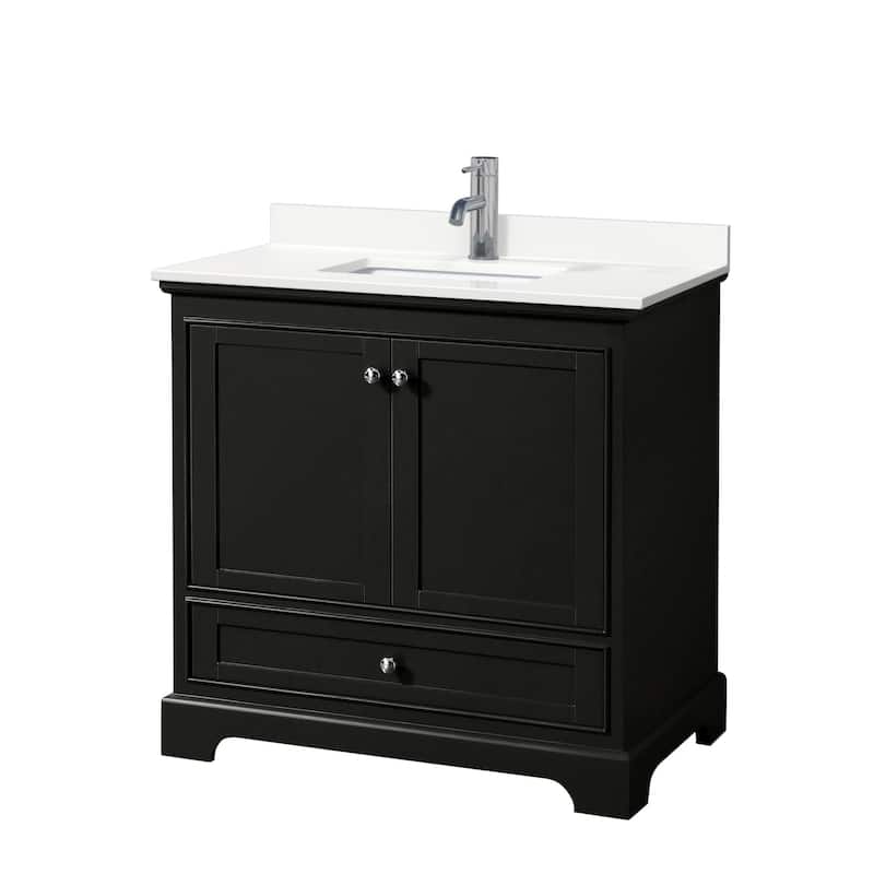 Wyndham Collection WCS202036S-QTZ-UNSMXX Deborah 36" Free Standing - Dark Espresso / White Quartz Top / Polished Chrome