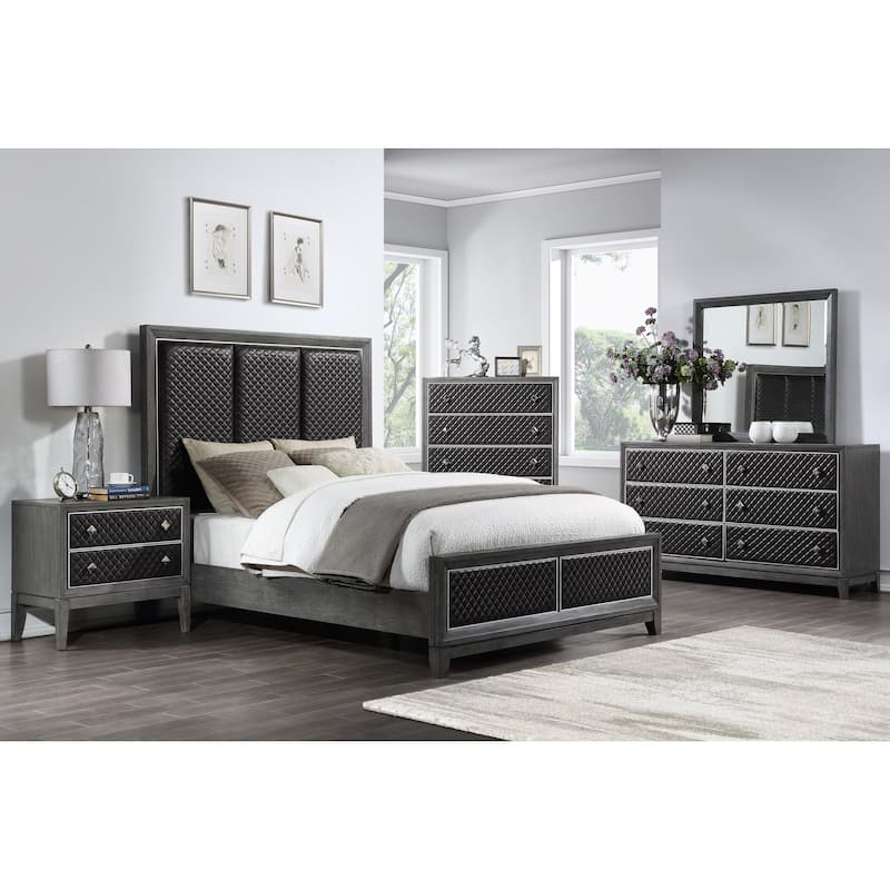 Modern 1pc Bed Gray Faux Leather Upholstered