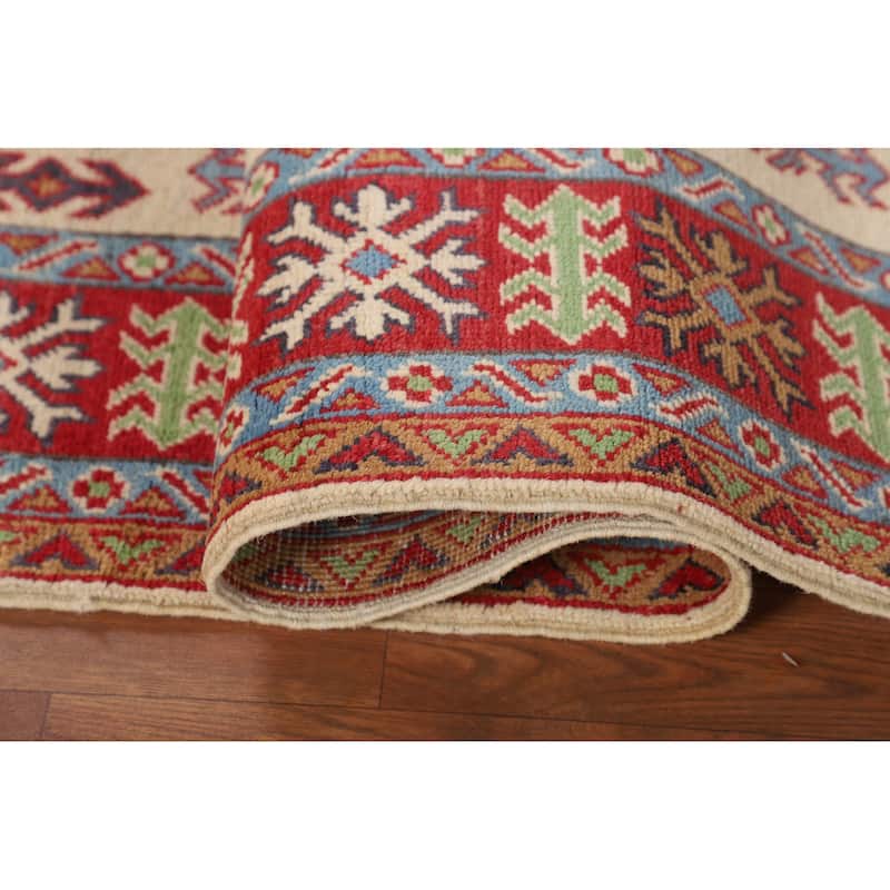 Traditional Kazak Area Rug Handmade Beige Geometric Wool Carpet - 3'11" x 5'11"