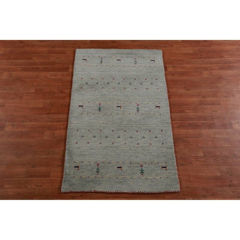 Hand Knotted Oriental 100% Wool Carpet Tribal Animal Pictorial Multi-Colored Gabbeh Area Rug - 4' 11'' X 3' 0''