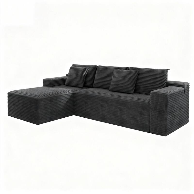 Modular Sectional Sofa with L-Shape Chaise Lounge, Corduroy Upholstered Cloud Couch, Full Compression Deep Seat Corner Sofa