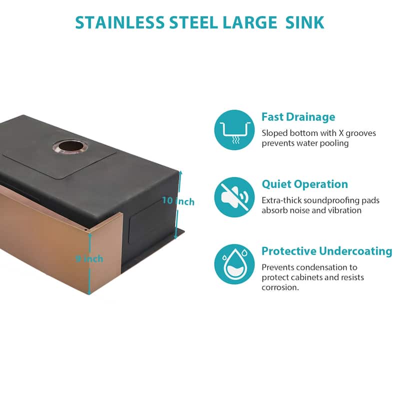 30 Rose Gold Farmhouse Sink - 30x21x10 Inch Kitchen Sink Stainless Steel 16 gauge Apron Front Kitchen Sink