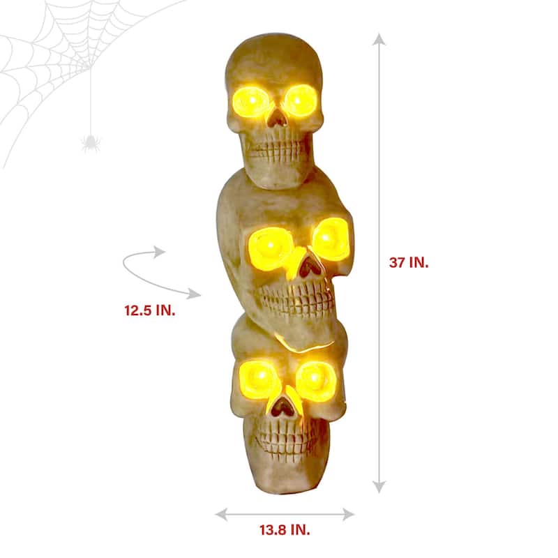 Haunted Hill Farm 37-in. Skull Stack Statue with LED Eyes