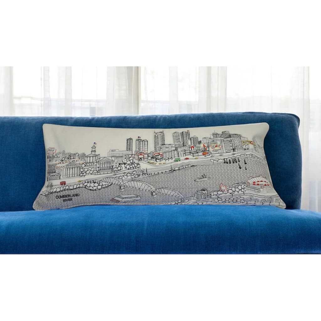 HomeRoots 14" X 35" Cream Nashville Daylight Skyline Lumbar Decorative Pillow