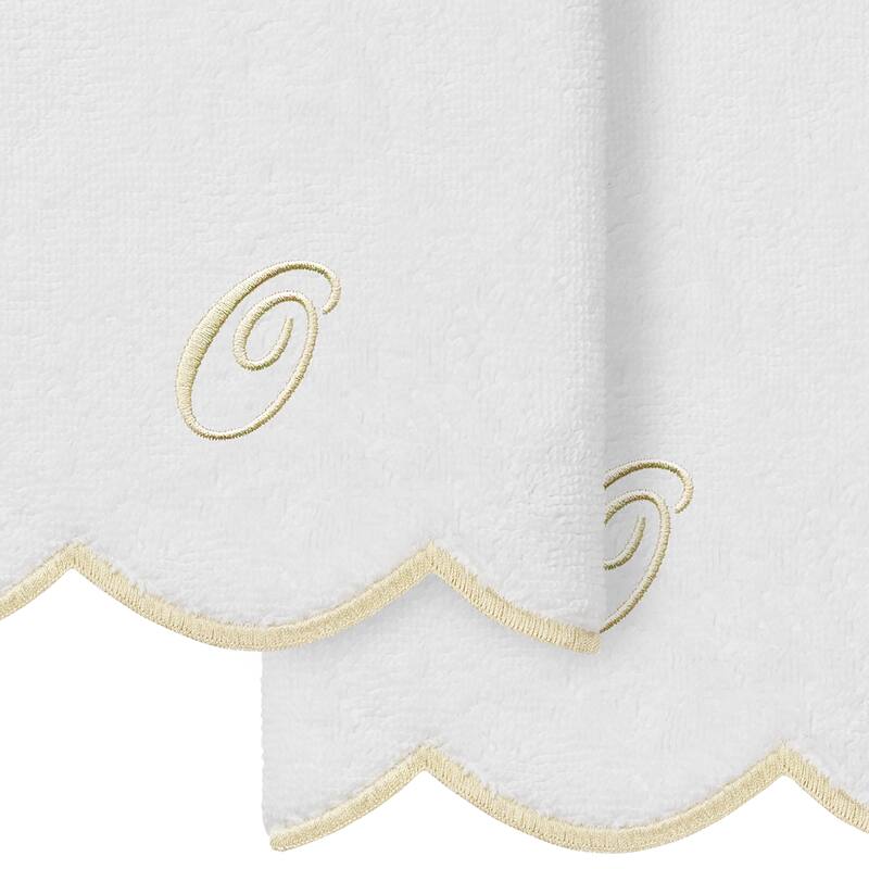 Authentic Hotel and Spa 100% Turkish Cotton Beige ADORNIA Scallop Personalized 2 Piece Fingertip Towel Set - 2 Fingertip Towels