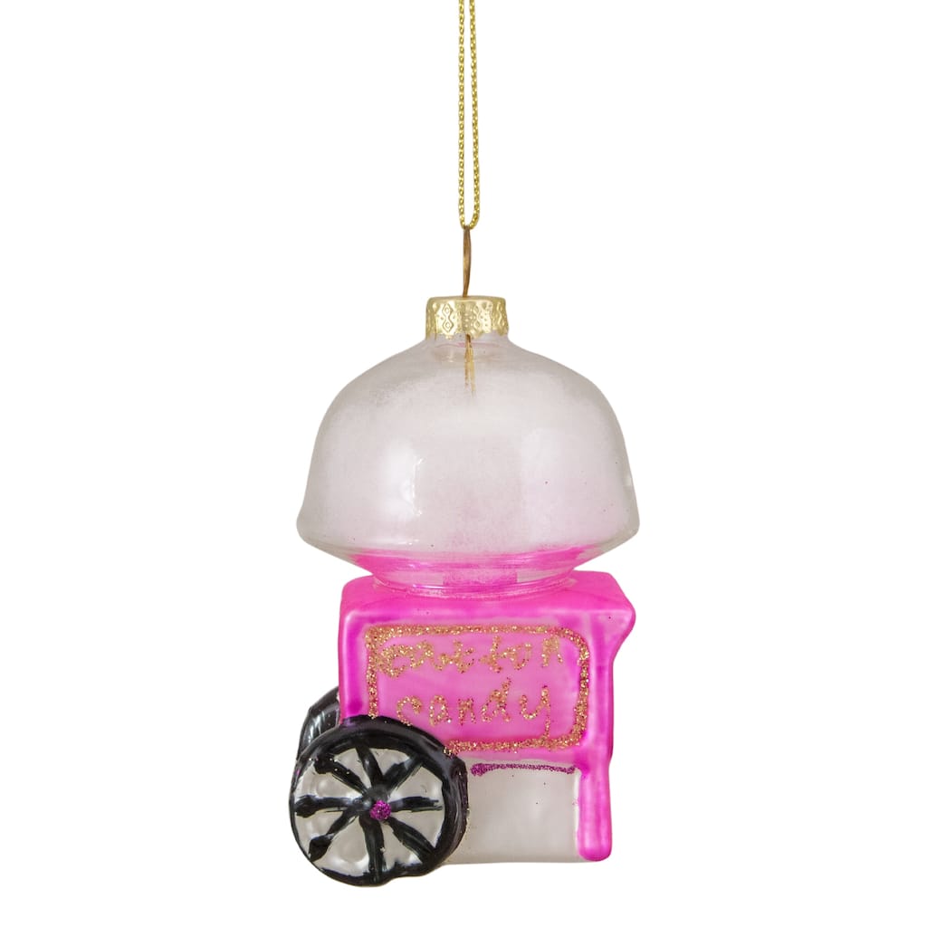 3.25" Pink White and Gold Cotton Candy Machine Glass Christmas Ornament