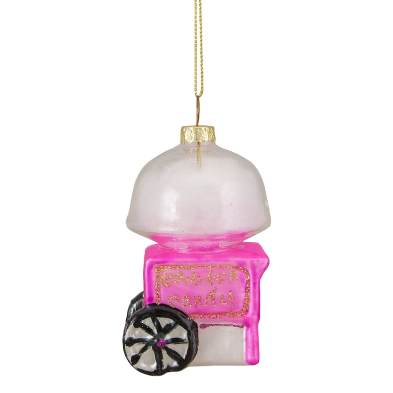 3.25" Pink White and Gold Cotton Candy Machine Glass Christmas Ornament