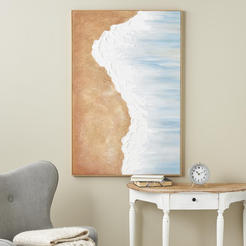 Canvas Landscape Abstract Ocean Wave Living Room Framed Wall Art - Blue - Roche River Decor