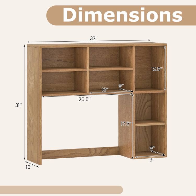 Engineered Wood Desk Hutch with Adjustable Shelves 7 Cubby Desktop Bookshelf Organizer for Home Office - 37" x 10" x 31"