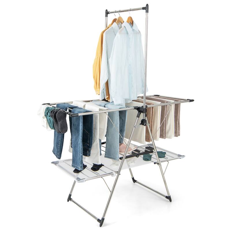 Gymax 2-Tier Folding Clothes Drying Rack Laundry Drying Rack Laundry - Silver