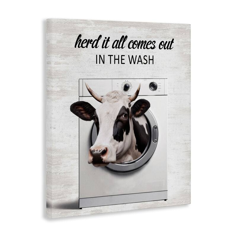 Stupell Cow & Washing Machine Canvas Wall Art Design By Lettered and Lined